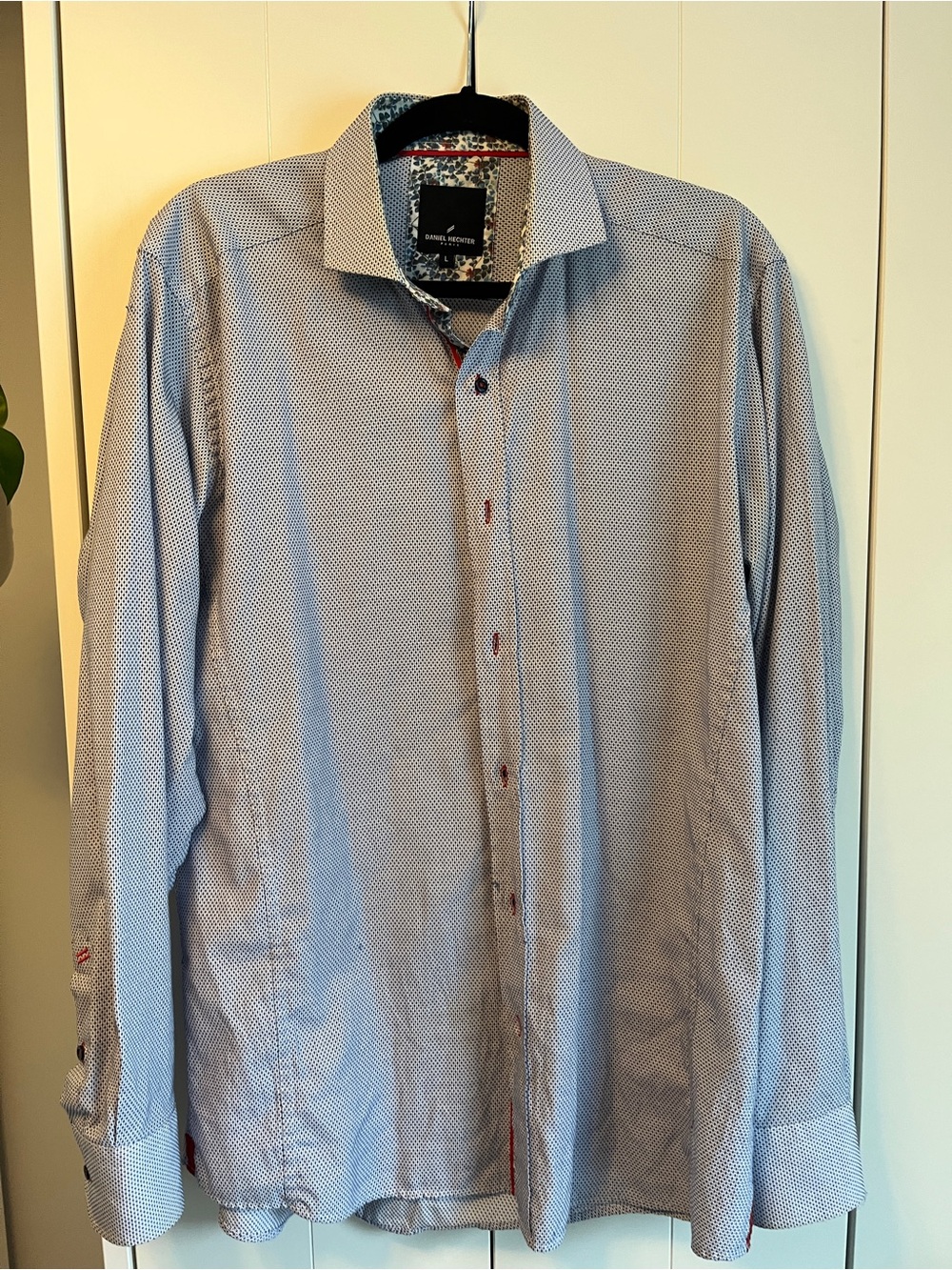 Daniel Hechter Light Blue Micro-Pattern Long Sleeve Dress Shirt